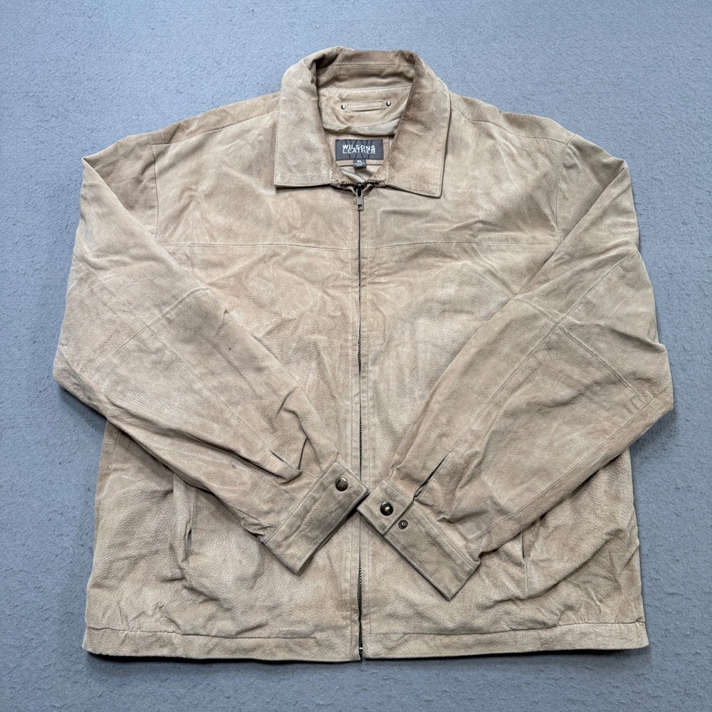Vintage Wilsons Jacket Mens XL Beige Harrington Leather Suede Classic Fit Bomber